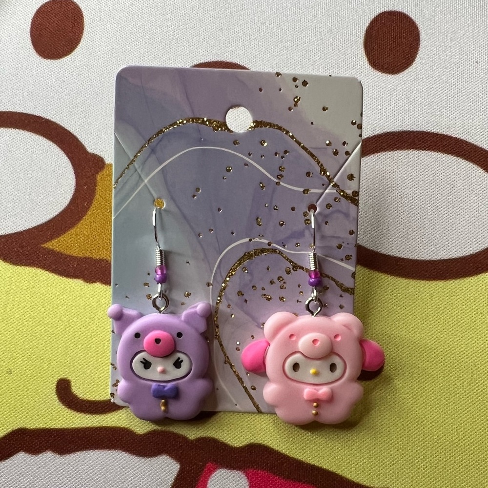My Melody & Kuromi Teddy Bear PJ earrings